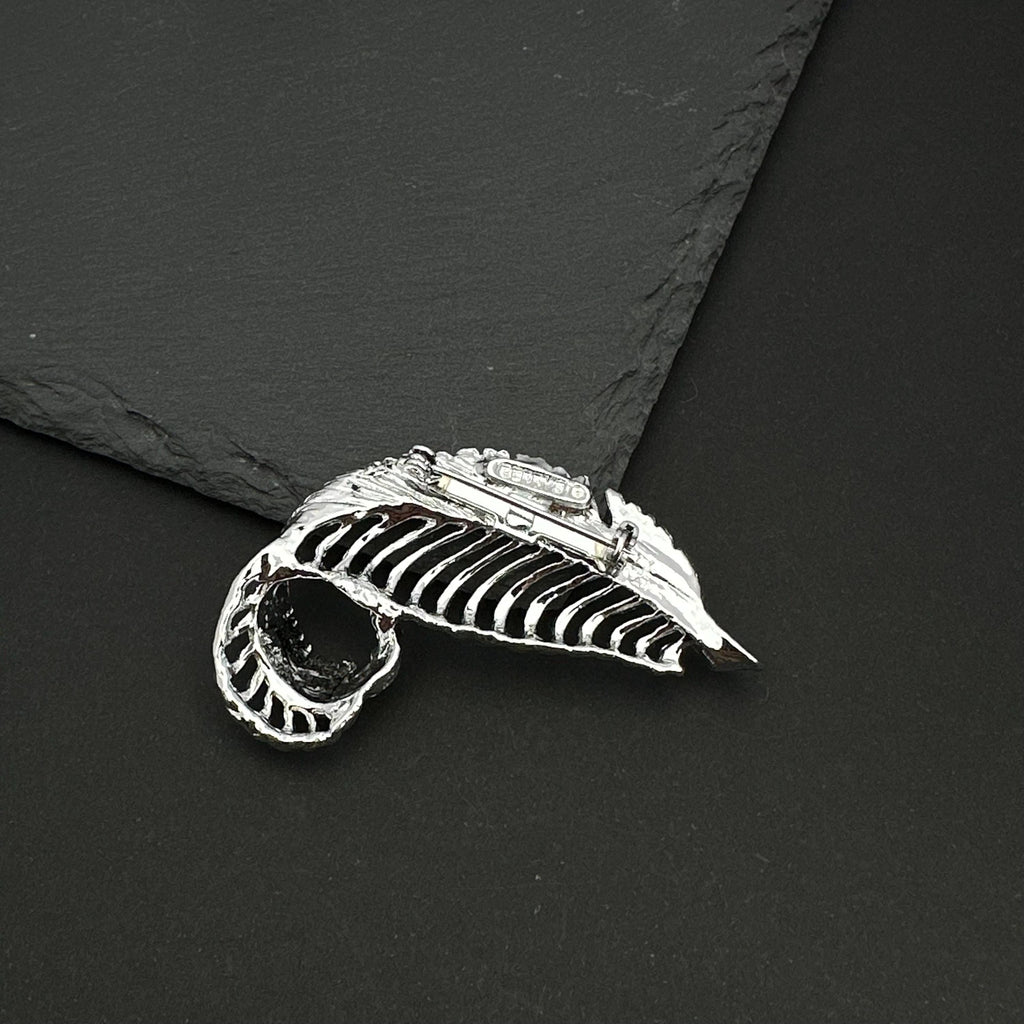 Vintage Gerry's silver tone feather brooch