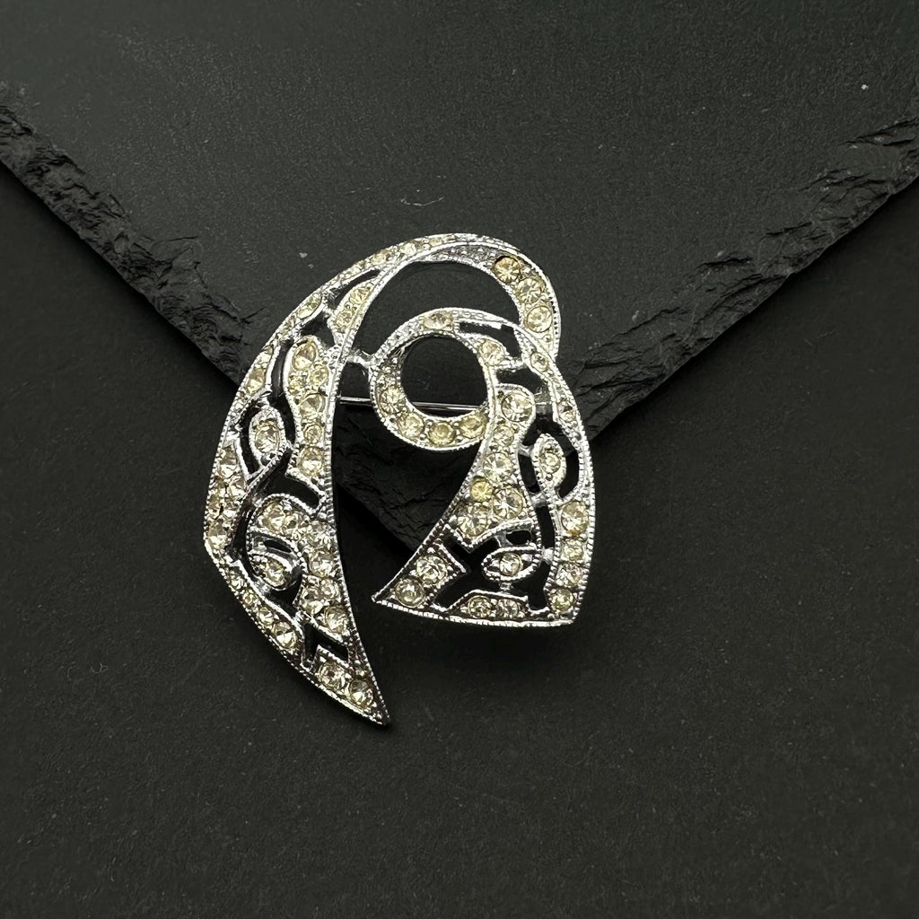 Vintage EMMONS silver tone and rhinestone brooch