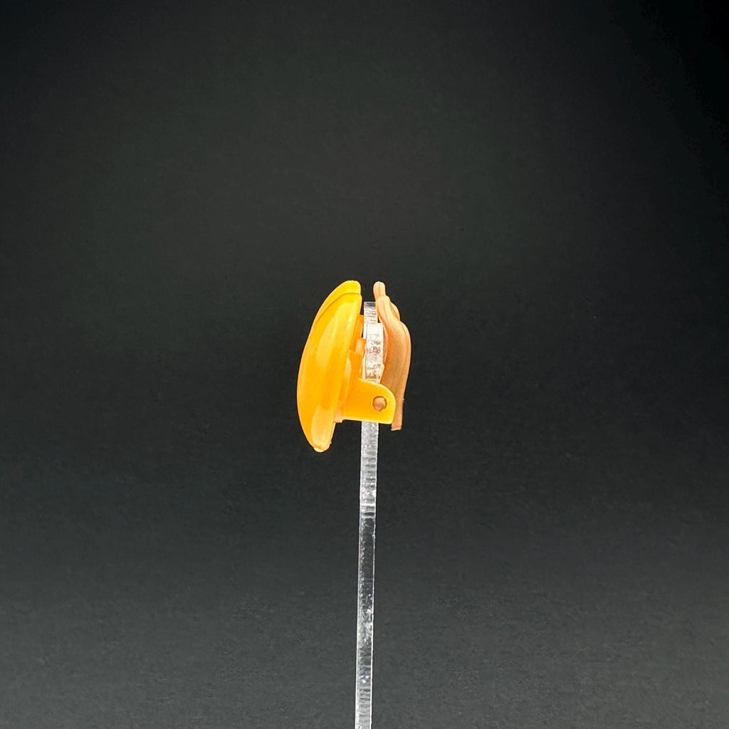 Vintage Yellow Plastic Clip-On Earrings, West Germany, Retro Jewelry