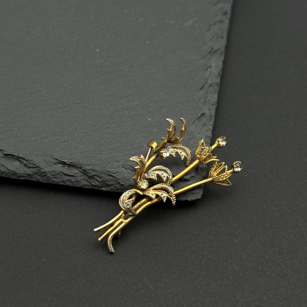 Vintage gold tone and crystal bouquet brooch