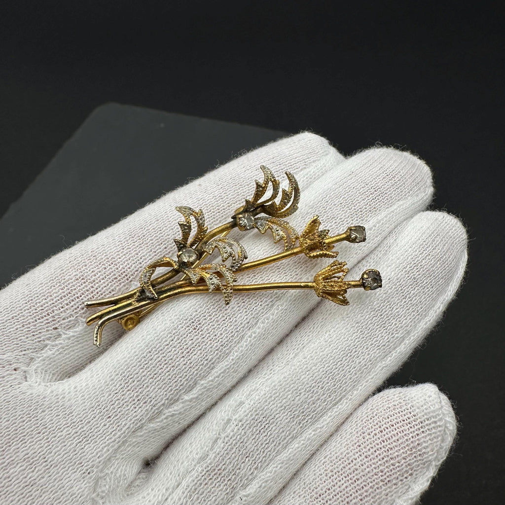 Vintage gold tone and crystal bouquet brooch