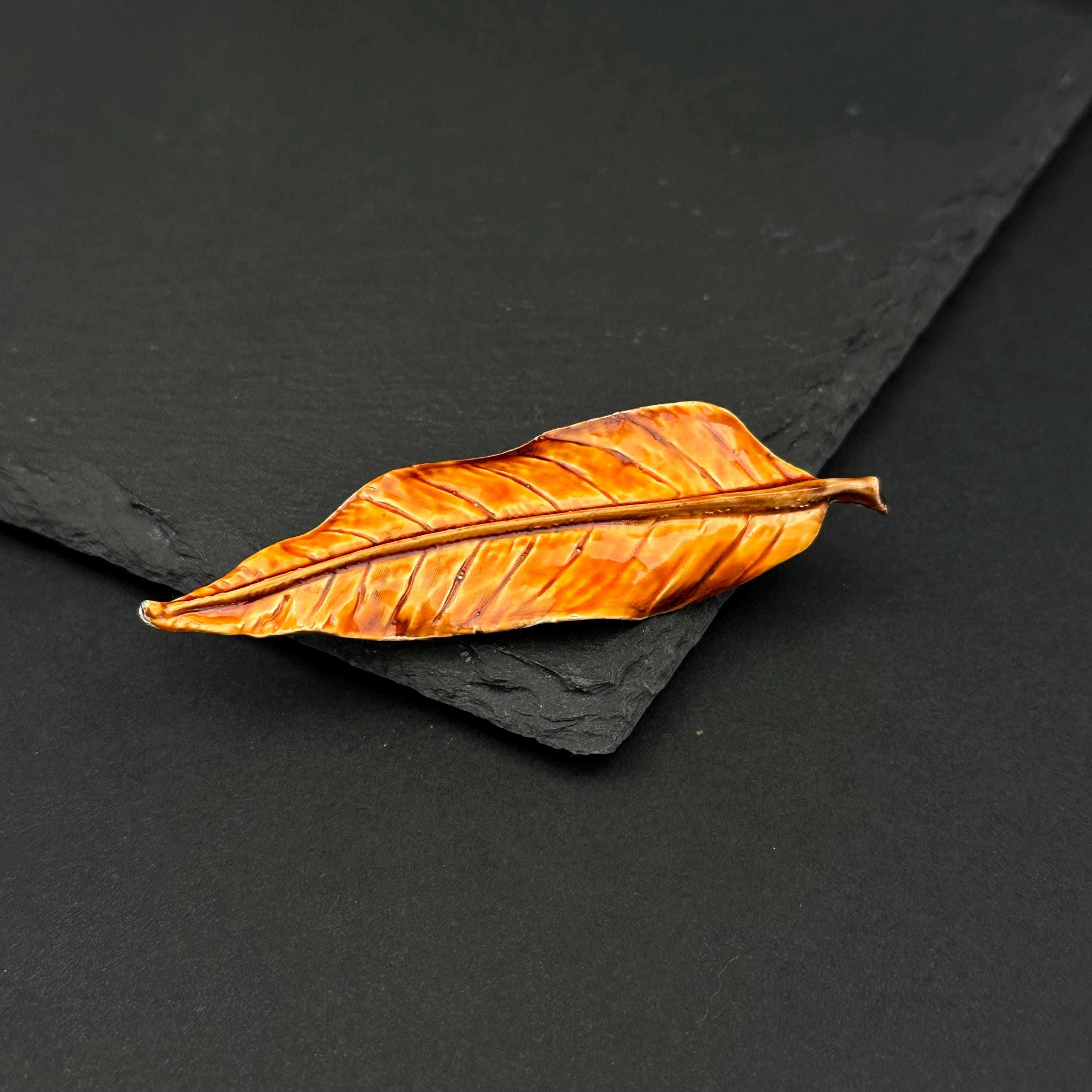 Vintage orange enamel leaf jewelry set