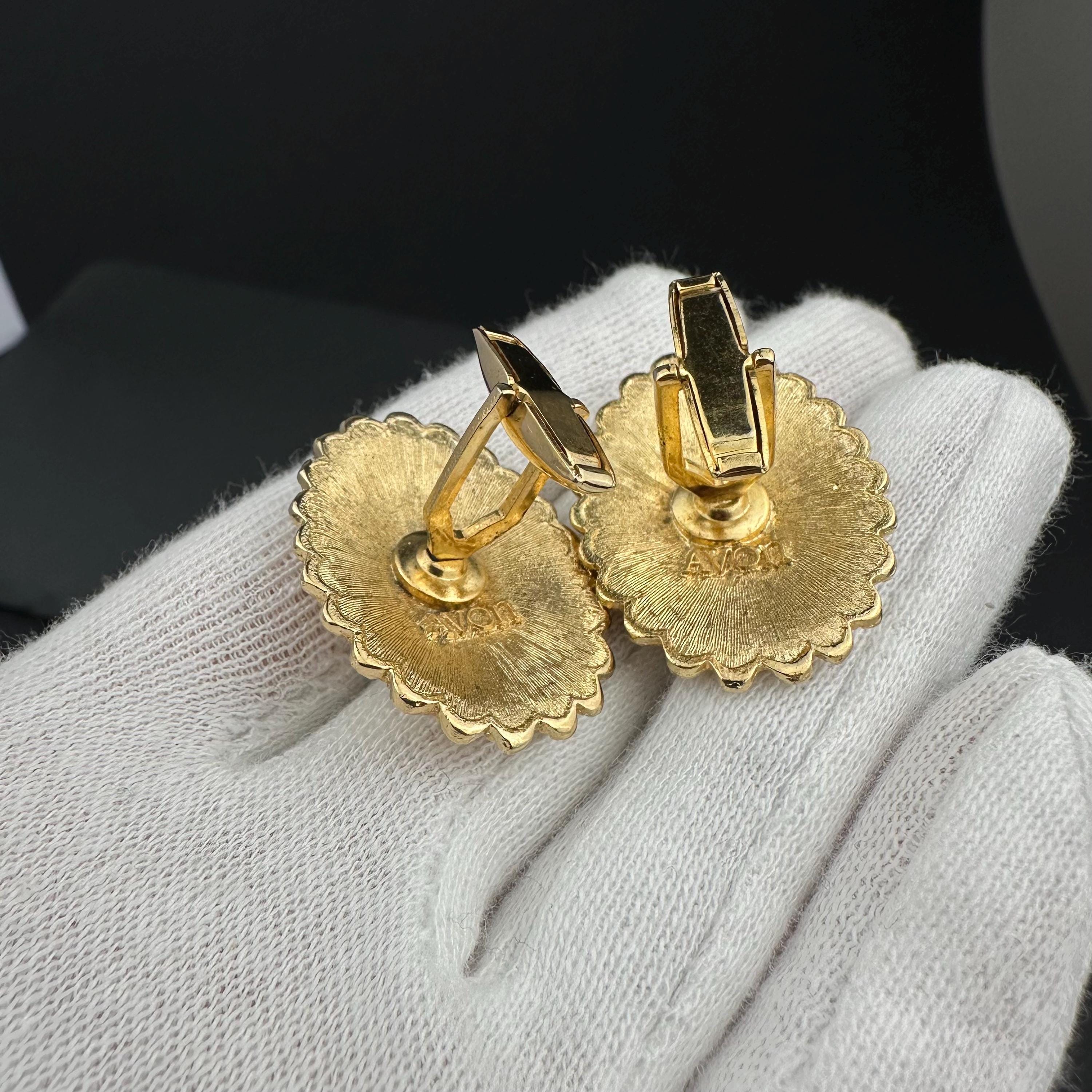 Vintage Avon gold-tone and pink cabochons cufflinks