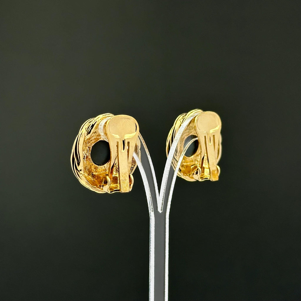 Vintage gold tone and amber glass stones clip-on earrings