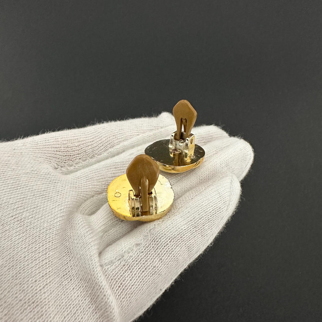 Vintage gold-tone and brown plastic clip-on earrings
