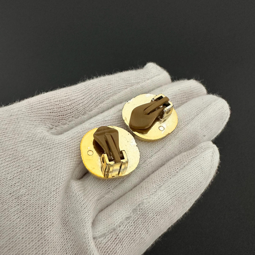 Vintage gold-tone and brown plastic clip-on earrings