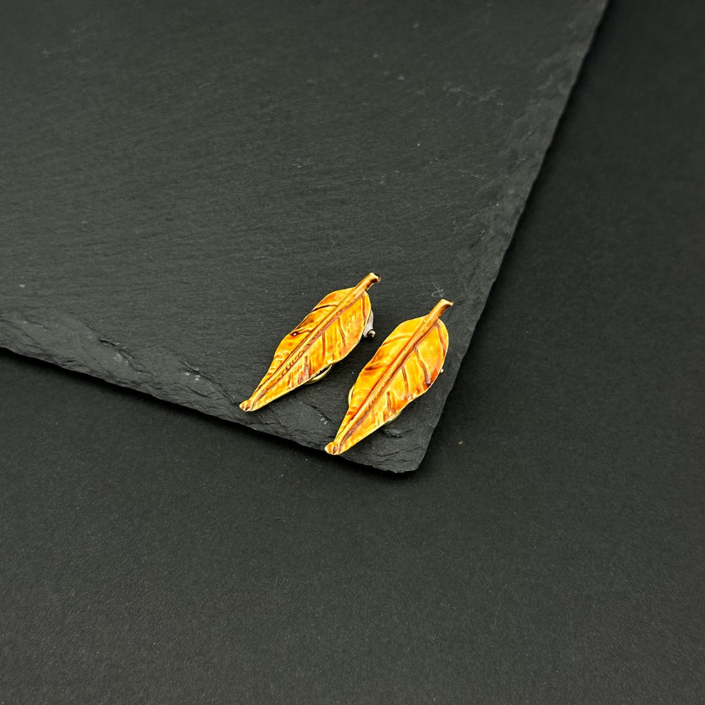 Vintage orange enamel leaf jewelry set