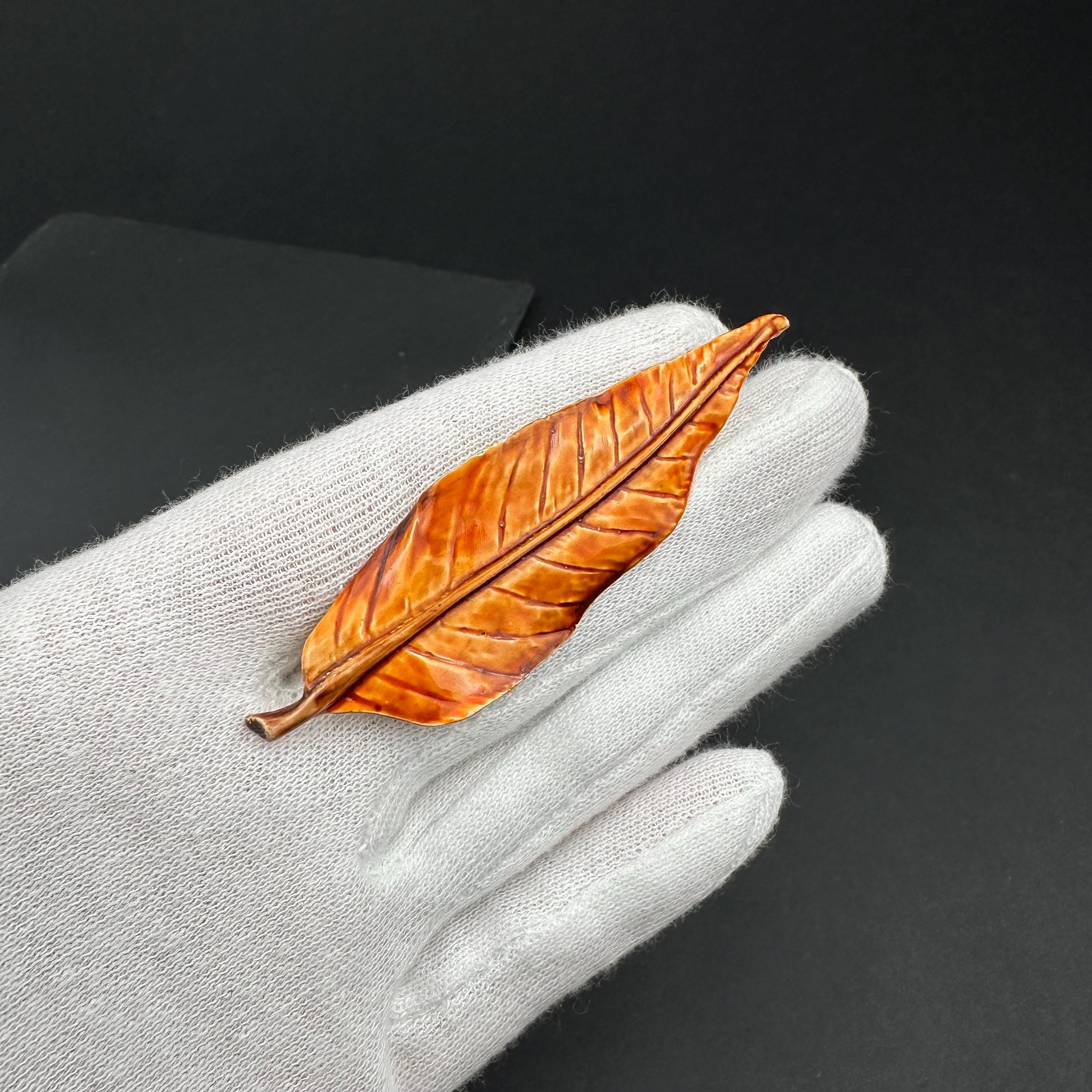Vintage orange enamel leaf jewelry set