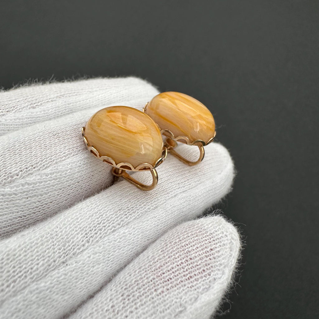 Vintage gold tone and yellow cabochon screw-back earrings