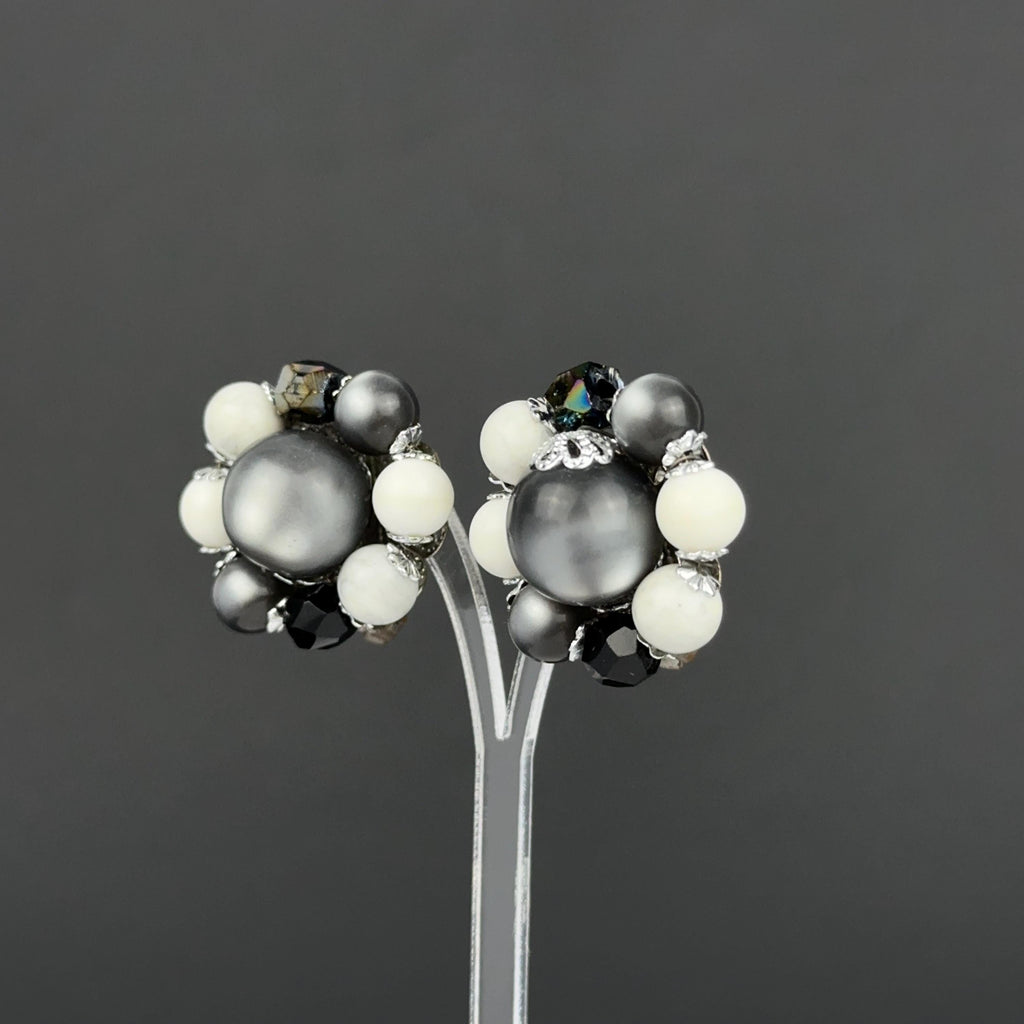 Vintage Japan cluster clip-on earrings