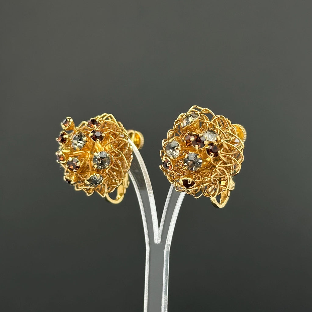 Vintage Vendome gold tone and rhinestone clip-on earrings