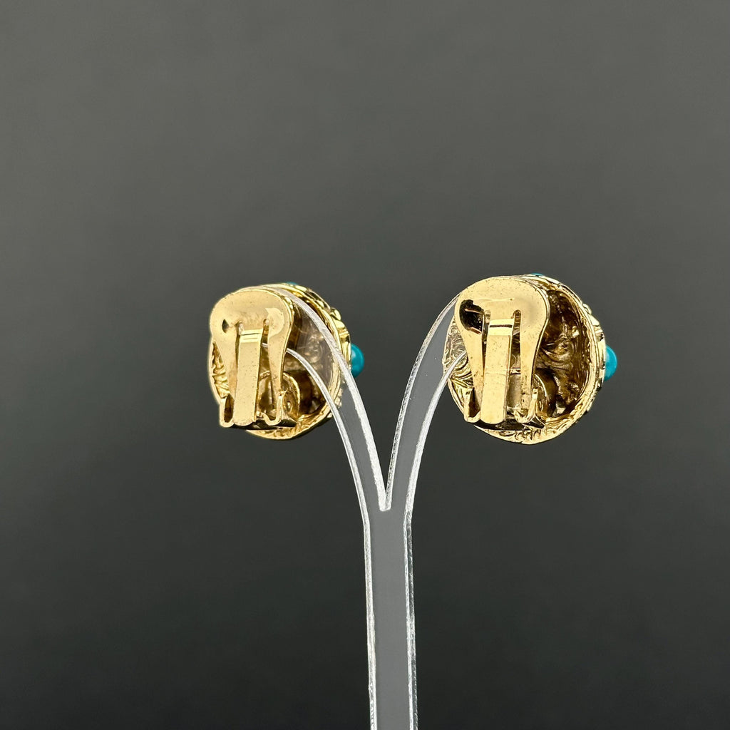 1928 Vintage Clip On Earrings: Emerald Green & Gold Tone