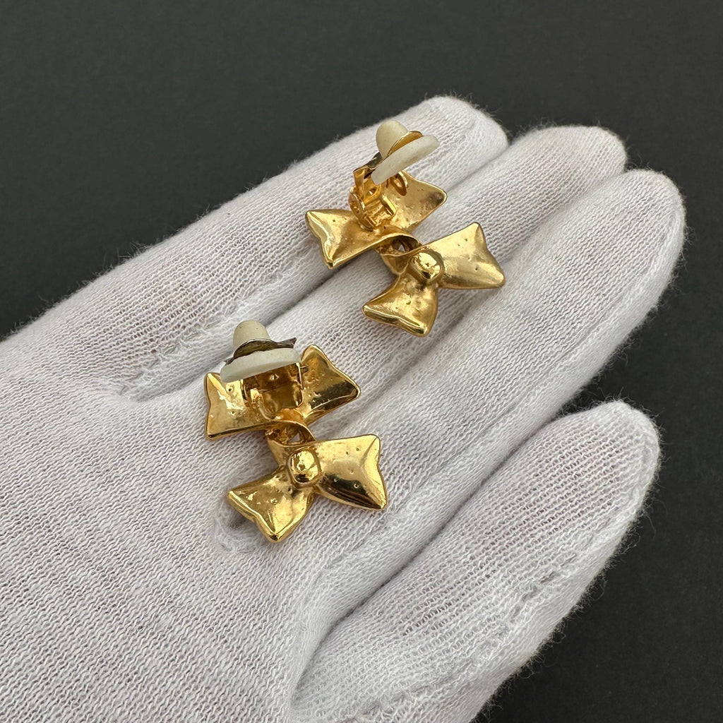 Vintage two-tone bow clip on earrings