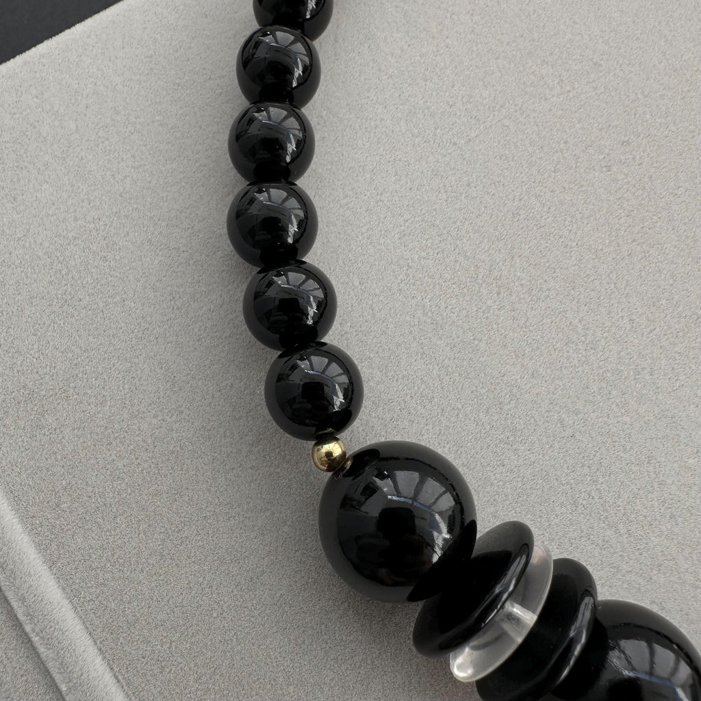 Vintage black plastic bead statement necklace