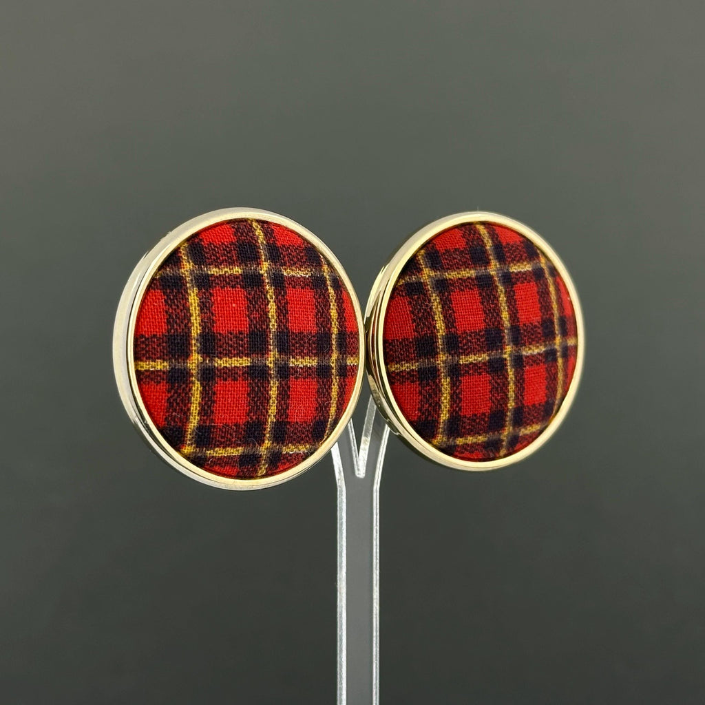 Vintage gold tone and red tartan statement clip-on earrings
