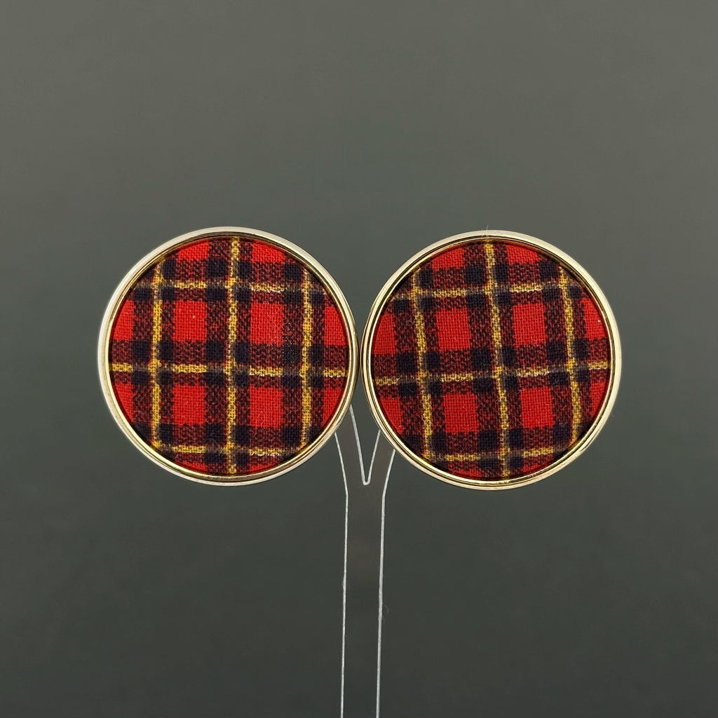 Vintage gold tone and red tartan statement clip-on earrings