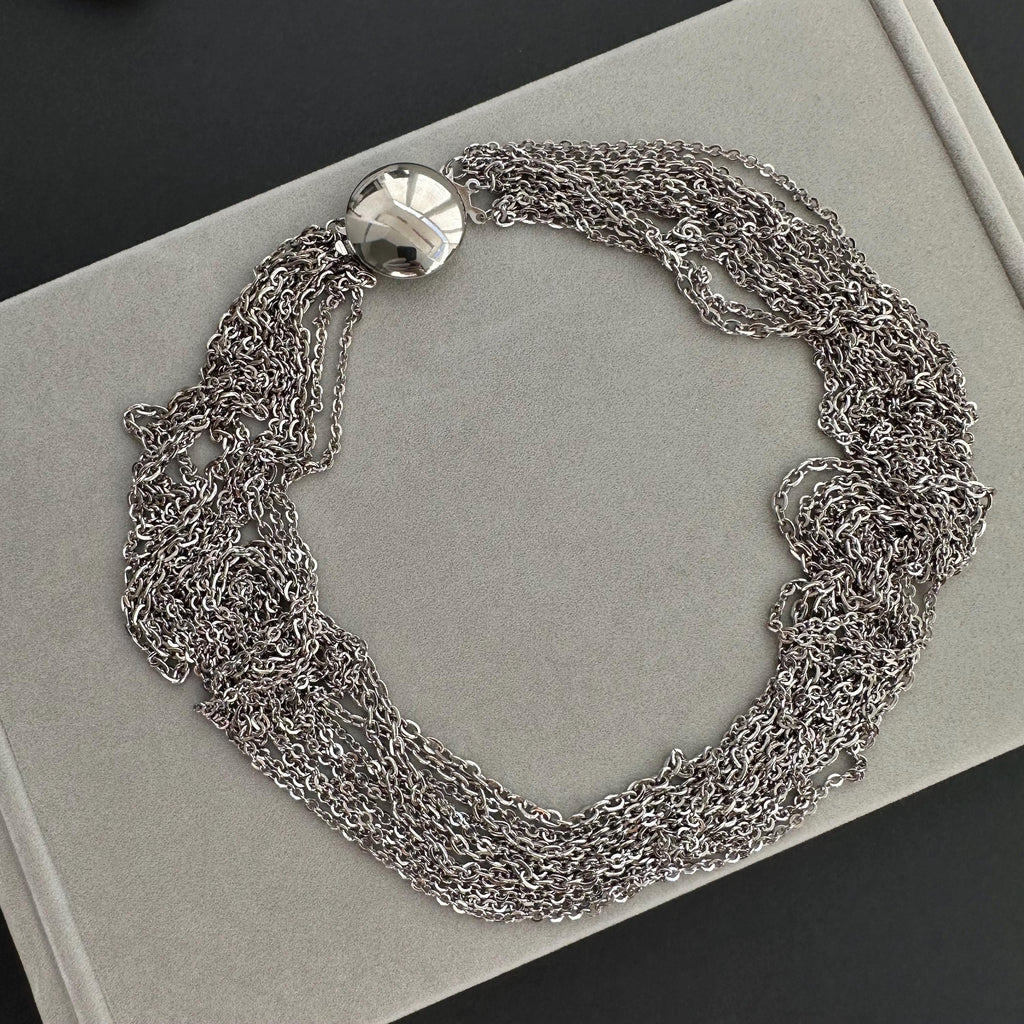 Vintage silver tone multi strand chain necklace
