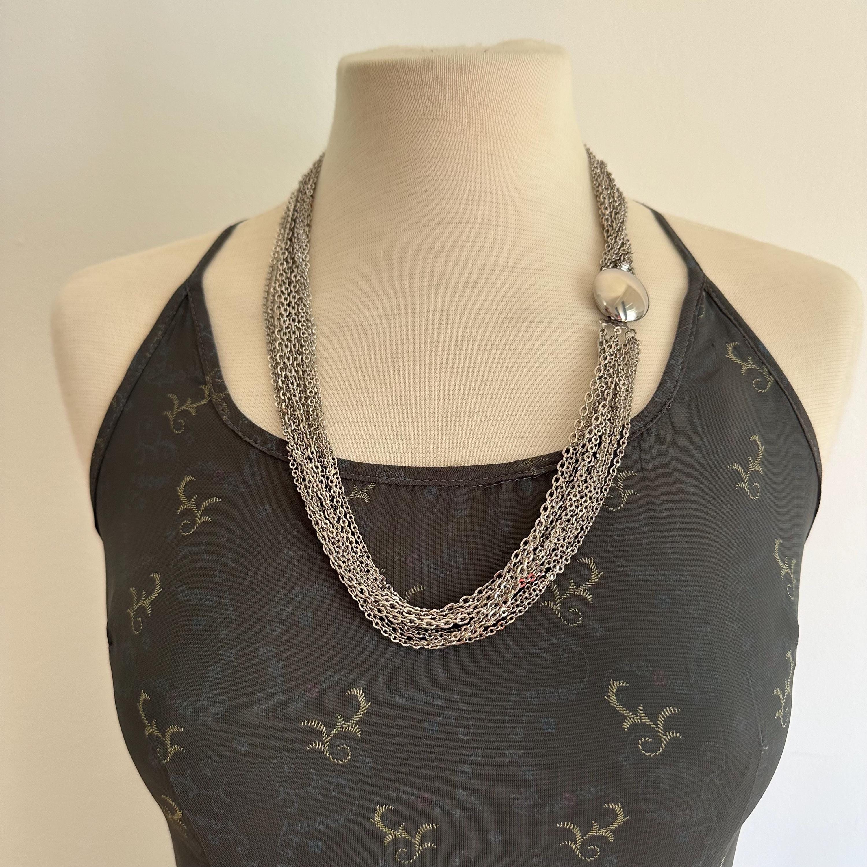 Vintage silver tone multi strand chain necklace
