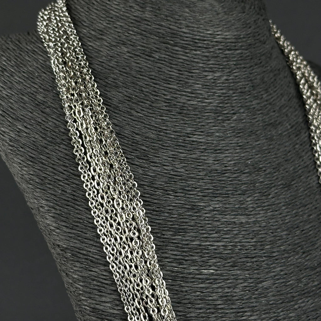 Vintage silver tone multi strand chain necklace