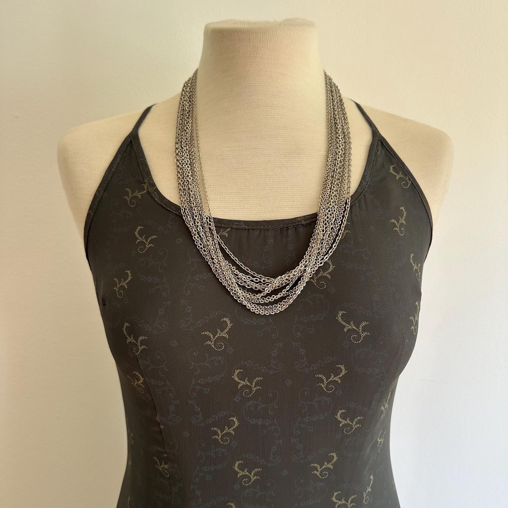 Vintage silver tone multi strand chain necklace