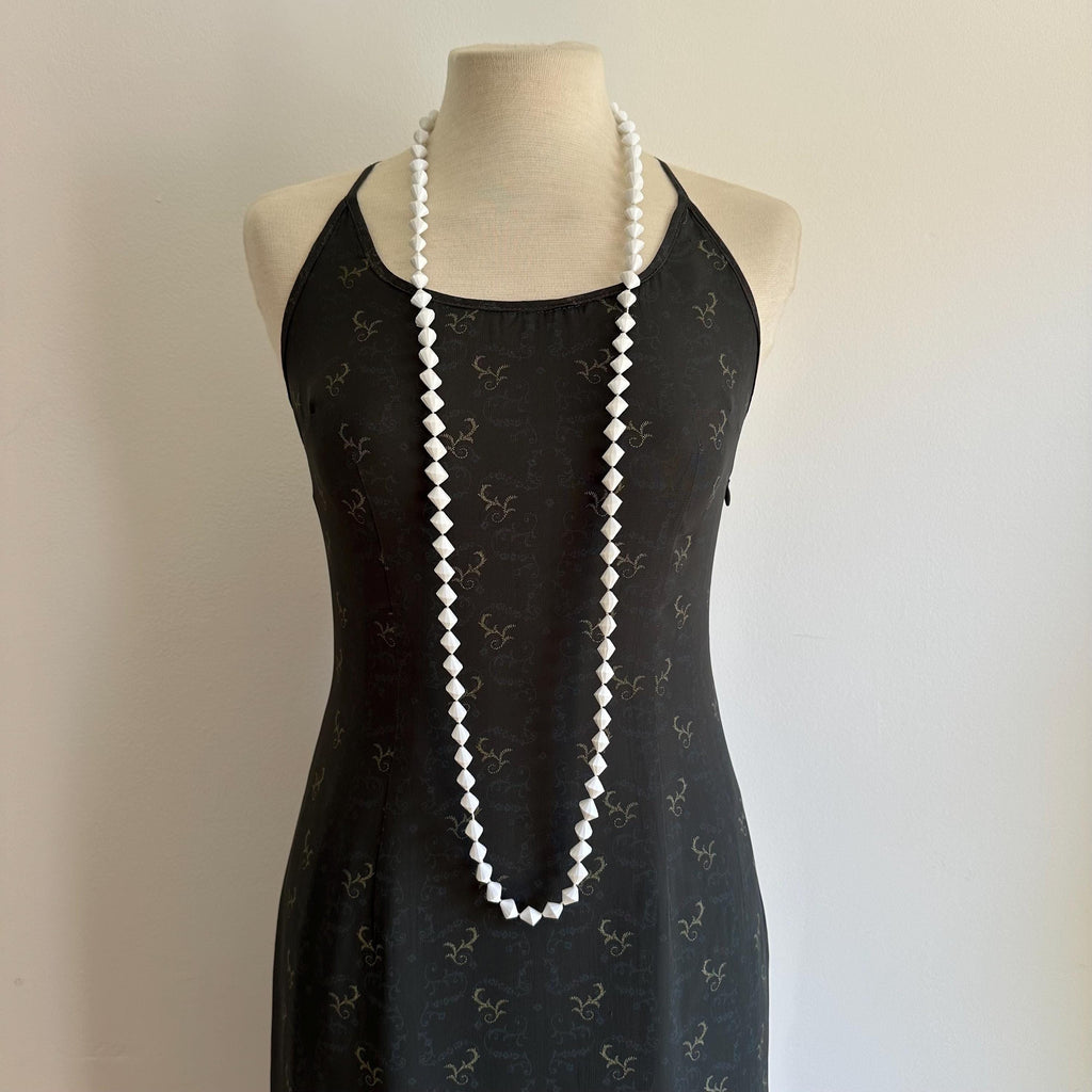 Vintage Hong Kong white faceted plastic bead necklace