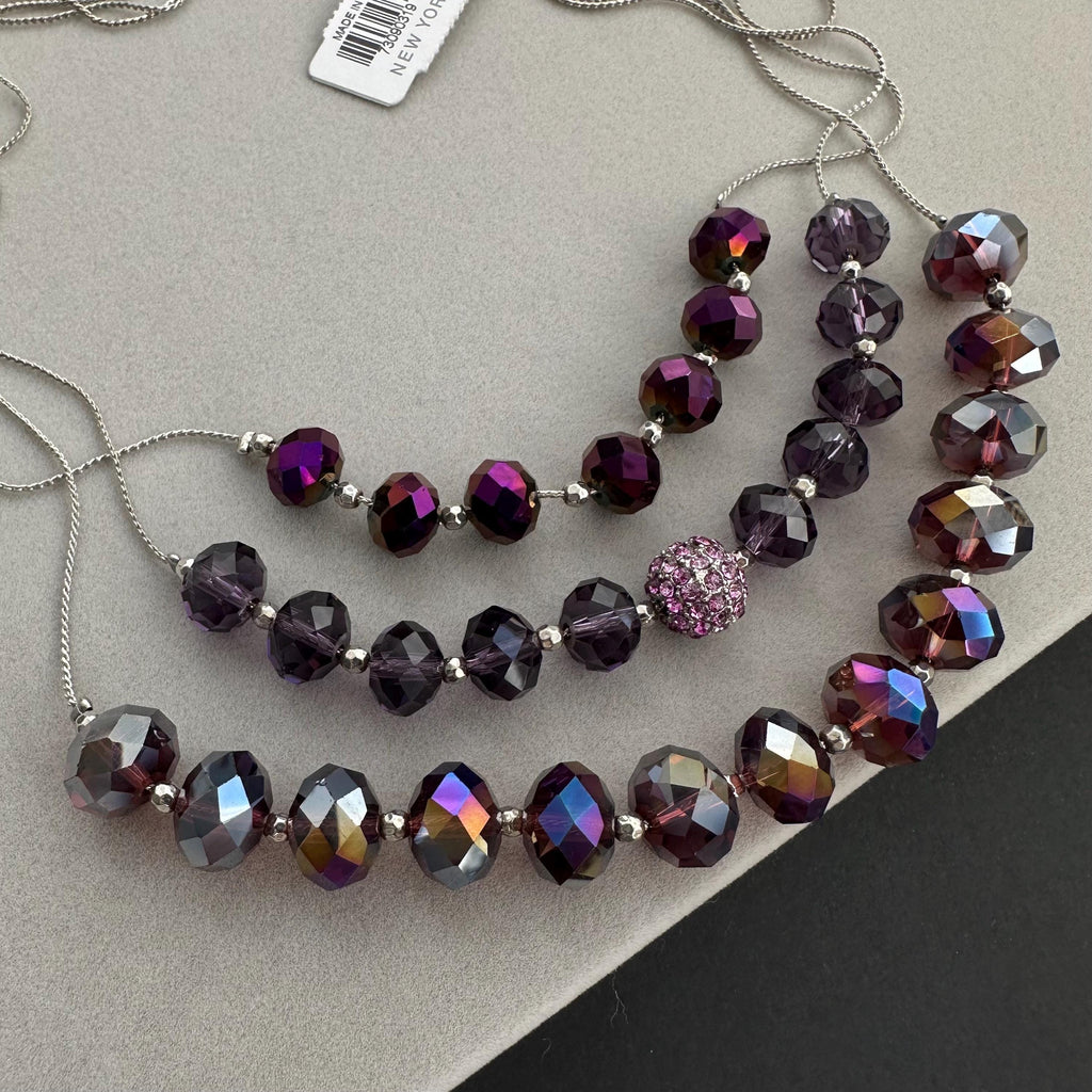Vintage NY & Company purple iridescent glass bead necklace