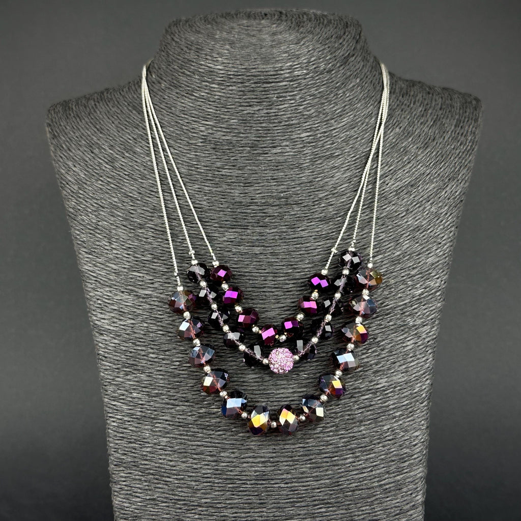 Vintage NY & Company purple iridescent glass bead necklace