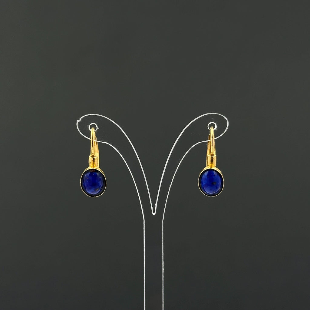 Vintage gold tone and blue cabochons drop earrings
