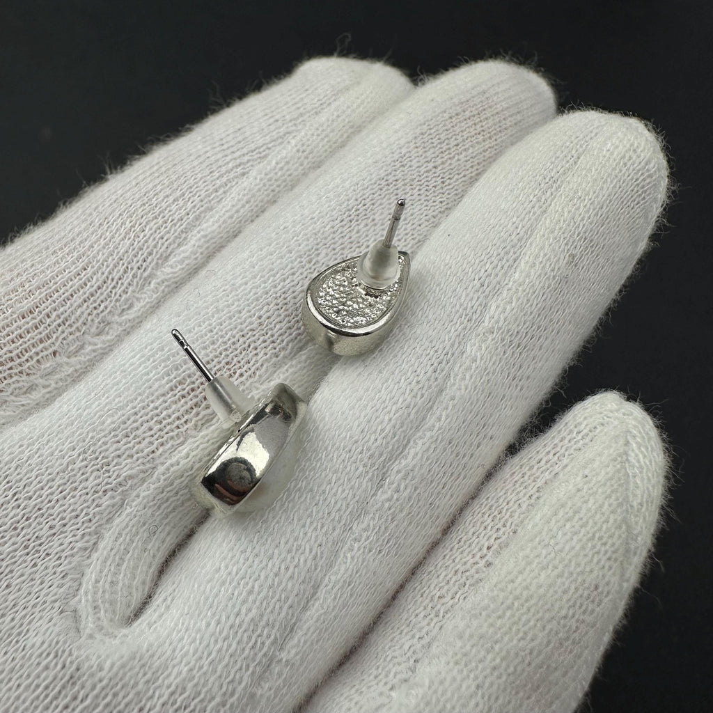Vintage silver tone and faux pearl teardrop studs earrings