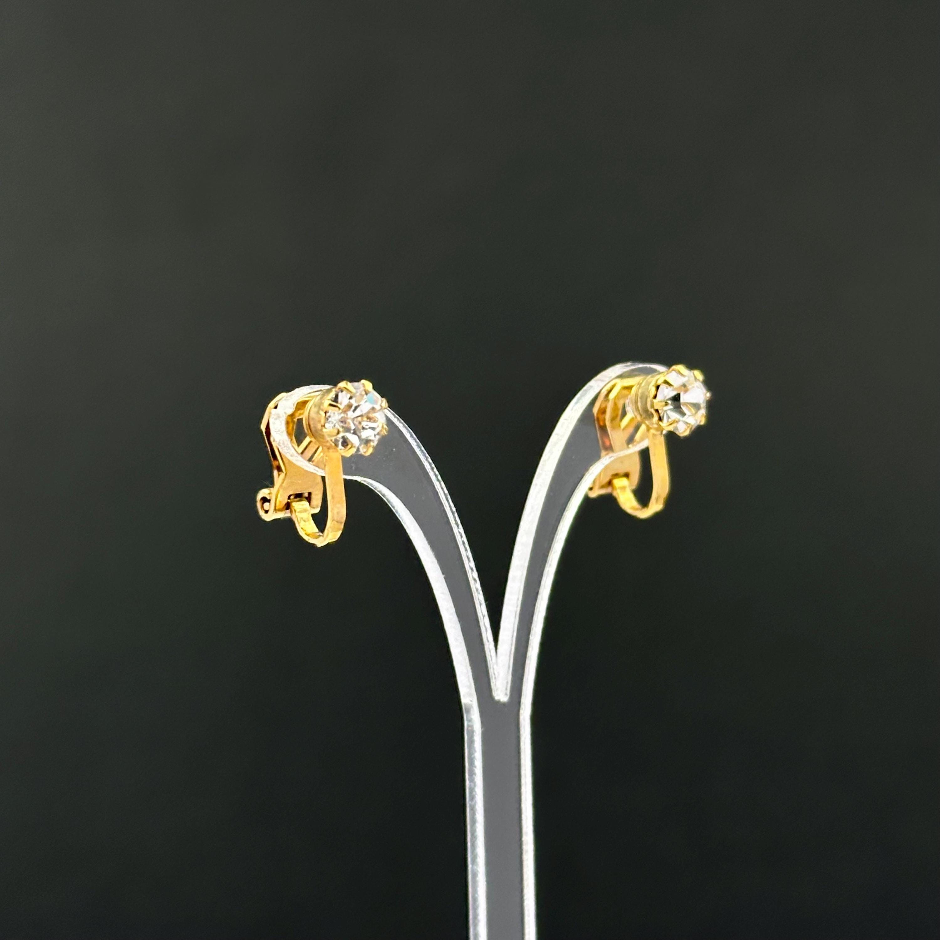 Vintage Rhinestone Clip-on Earrings: Gold Tone Petite Jewelry