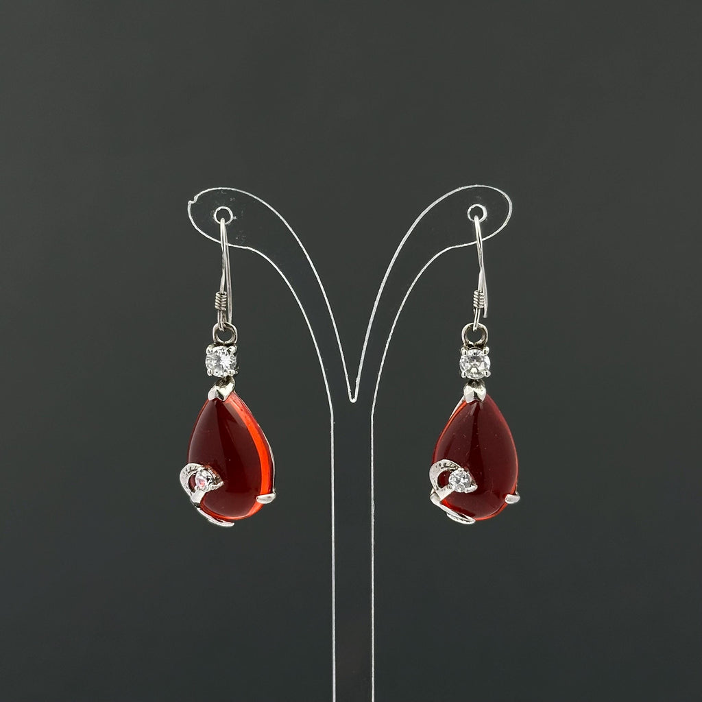 Vintage red teardrop and rhinestone dangle earrings