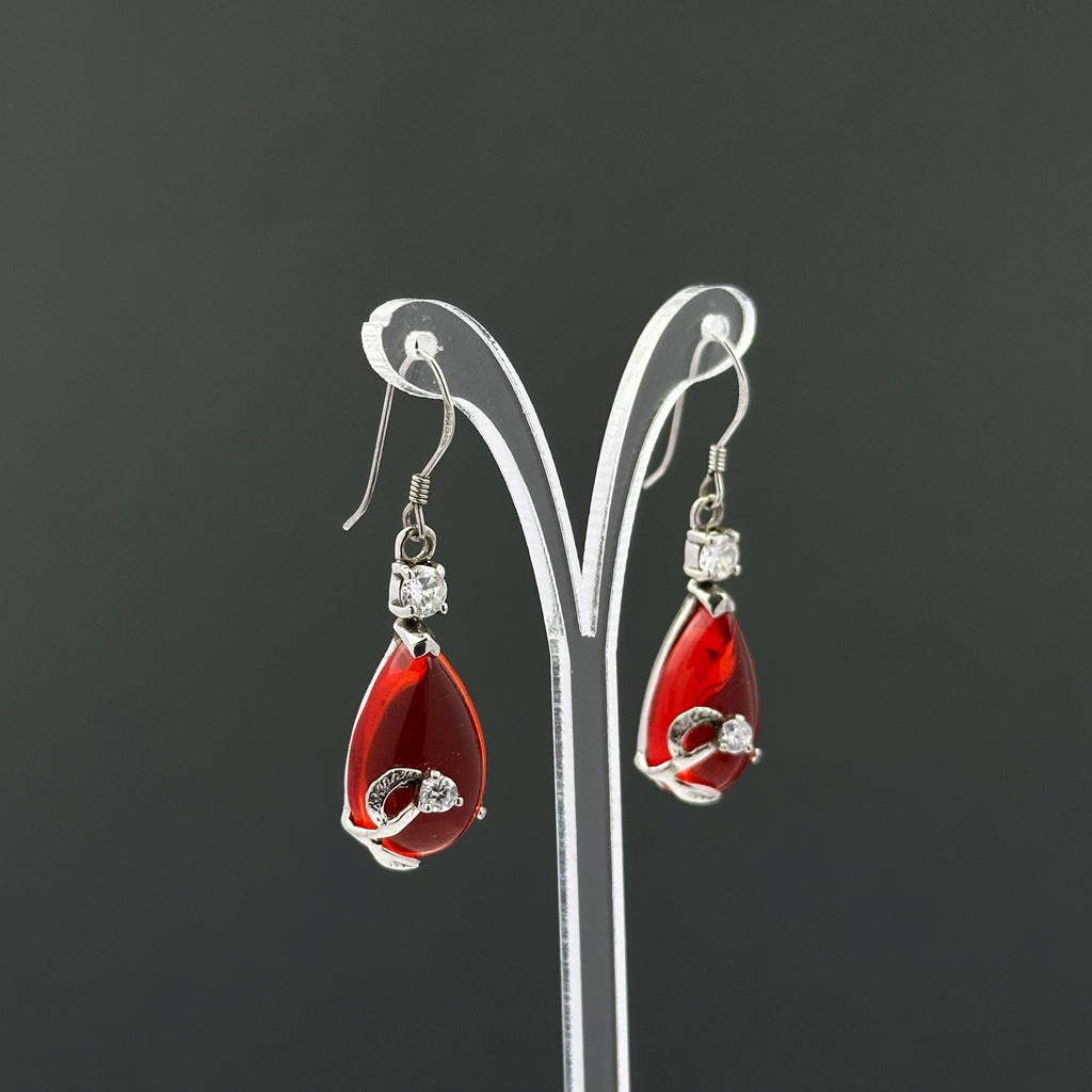 Vintage red teardrop and rhinestone dangle earrings