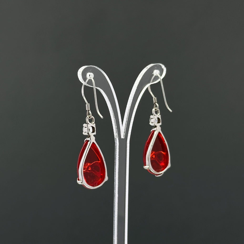 Vintage red teardrop and rhinestone dangle earrings