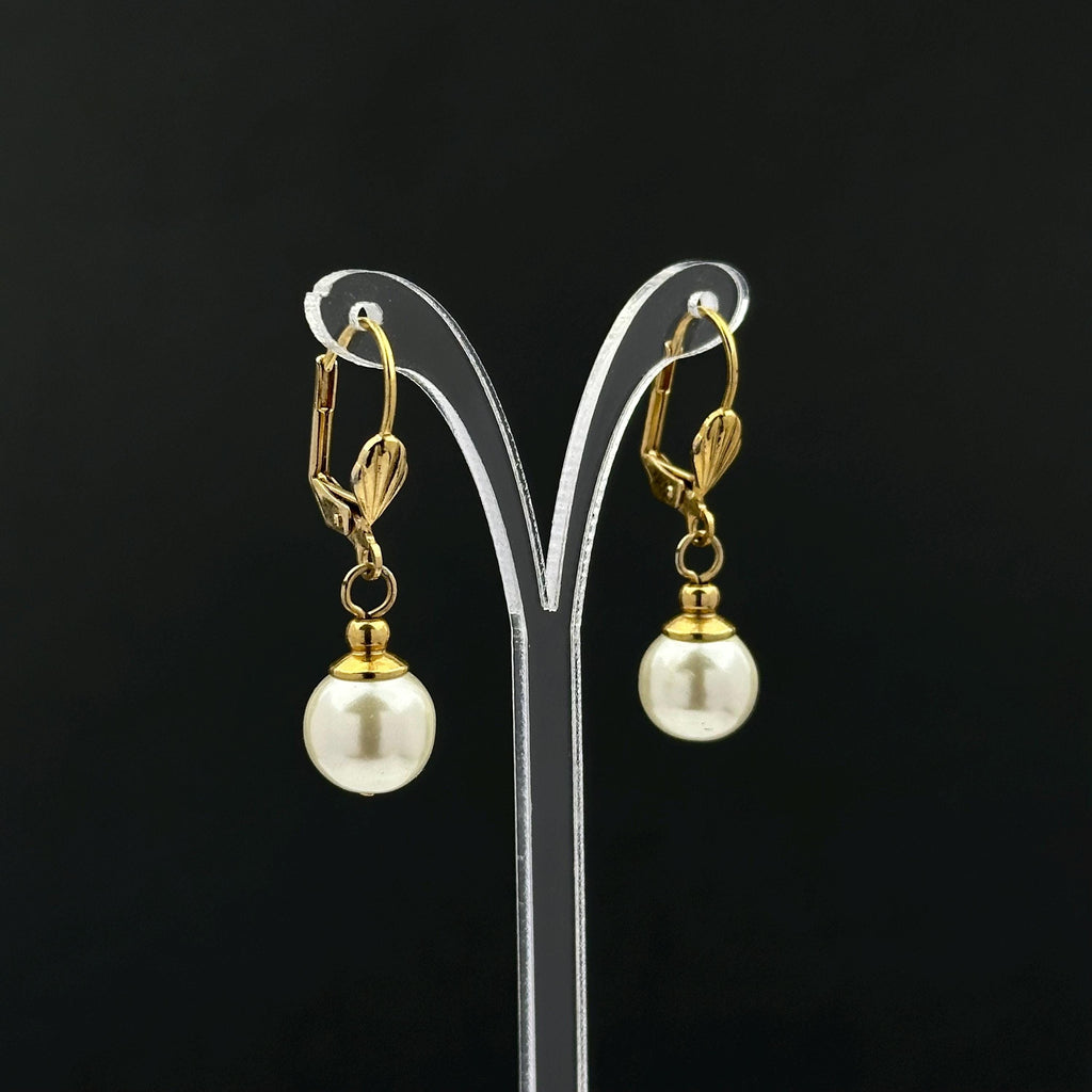Vintage gold tone and faux pearl drop earrings