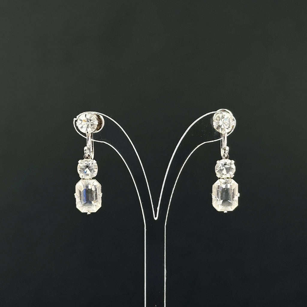 Vintage silver tone 12K gold filled and rhinestone screw-back earrings