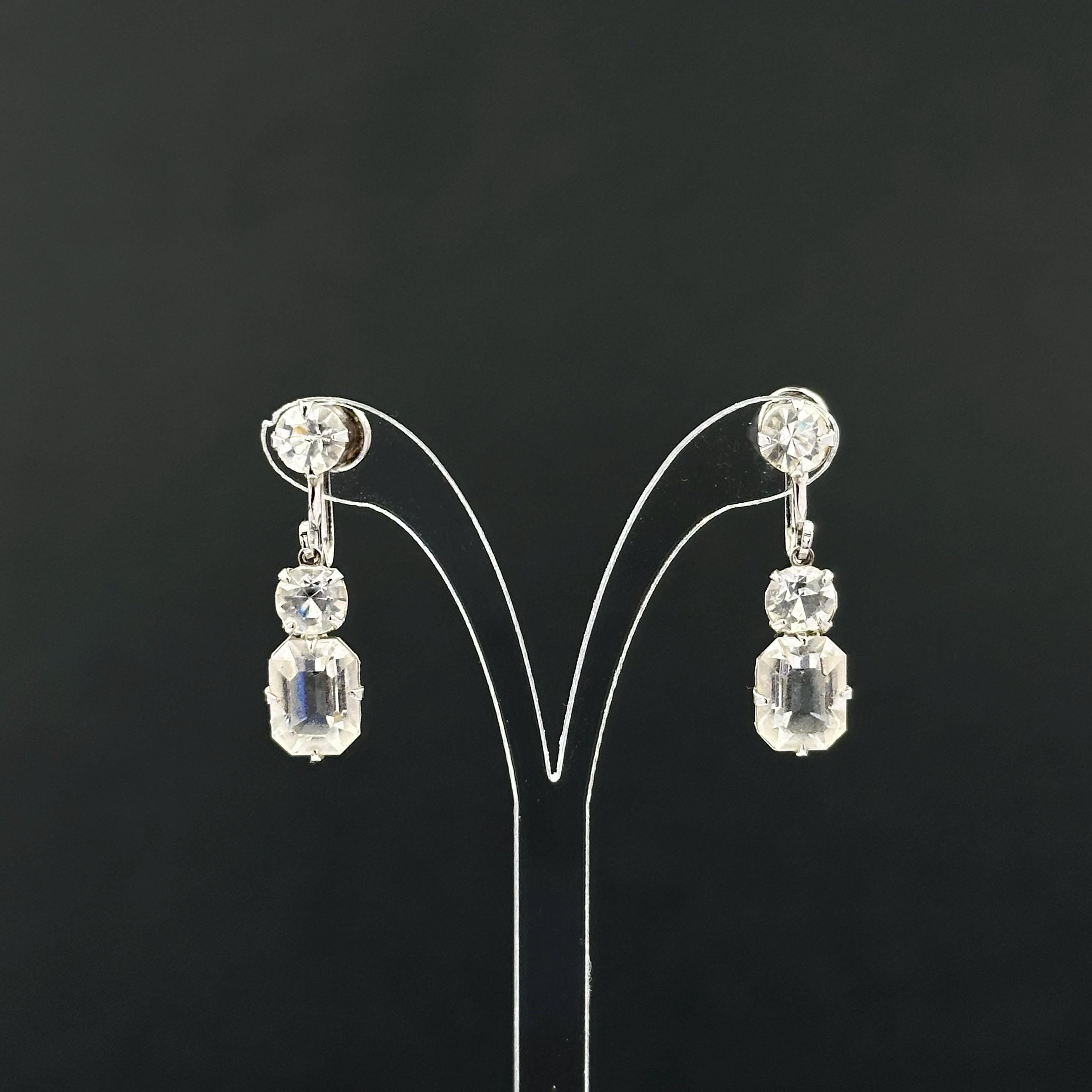 Vintage silver tone 12K gold filled and rhinestone screw-back earrings