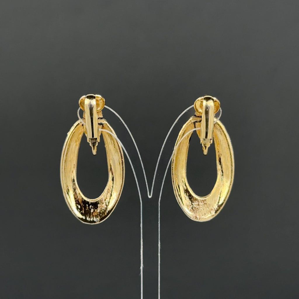Vintage gold tone and black enamel door knockers clip on earrings