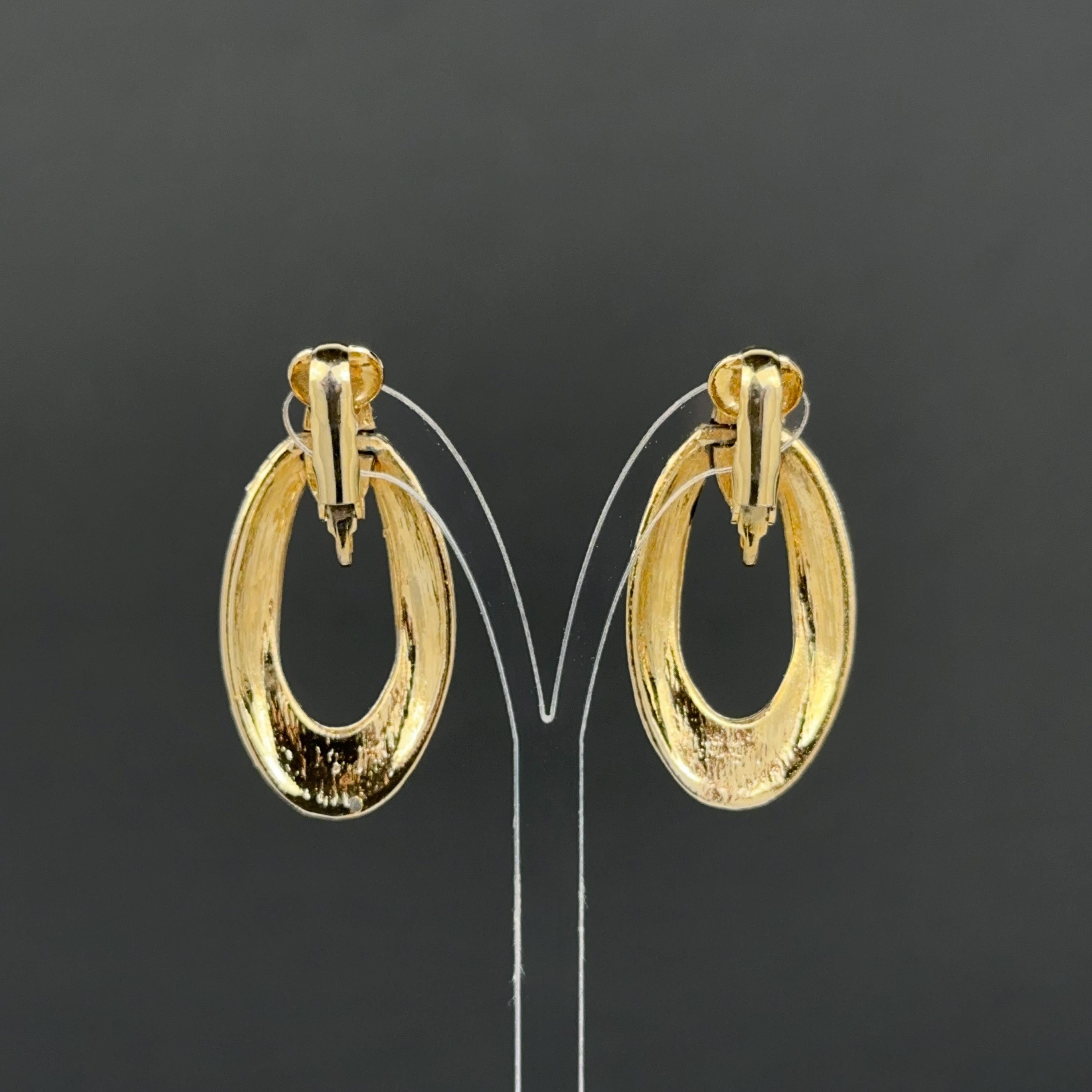 Vintage gold tone and black enamel door knockers clip on earrings
