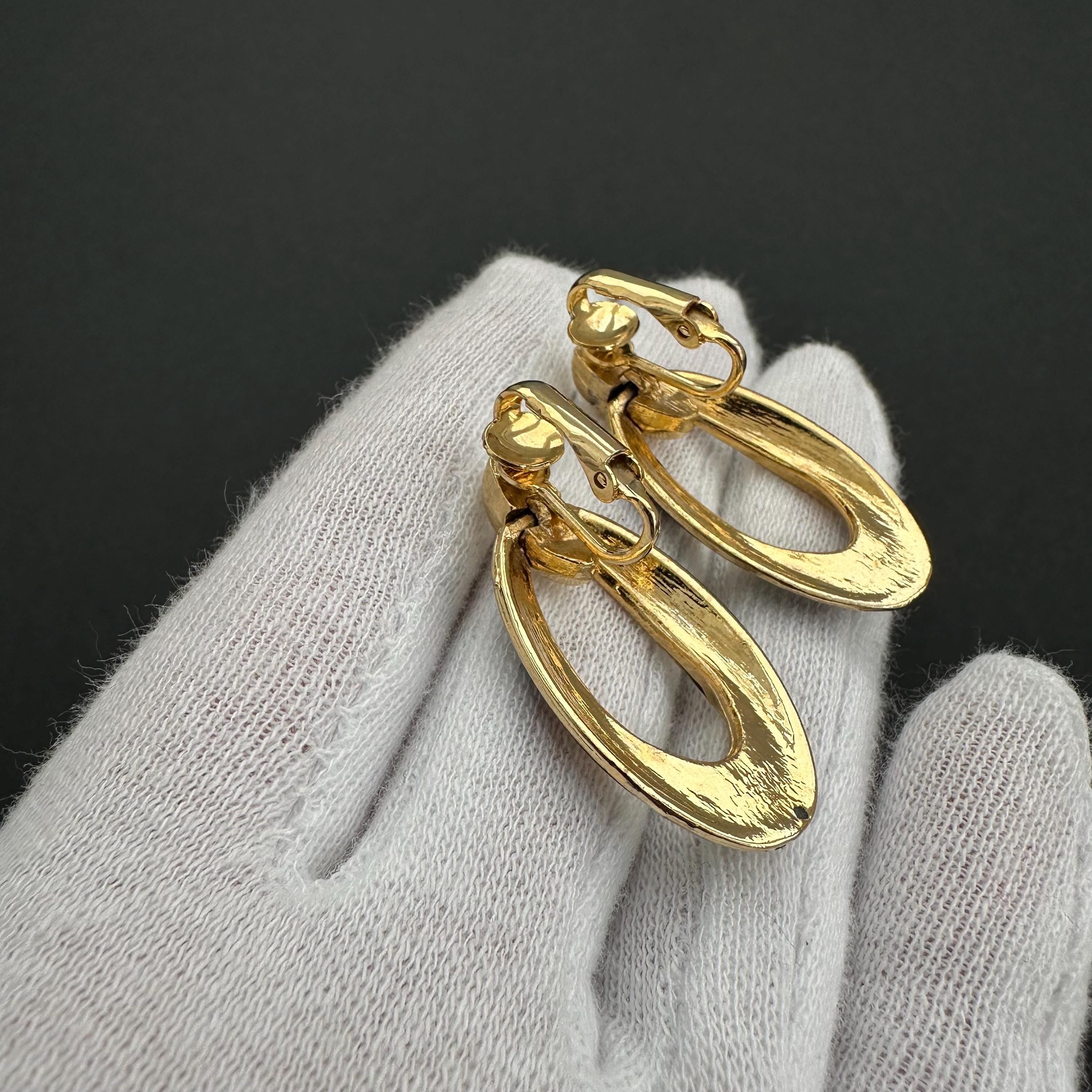 Vintage gold tone and black enamel door knockers clip on earrings