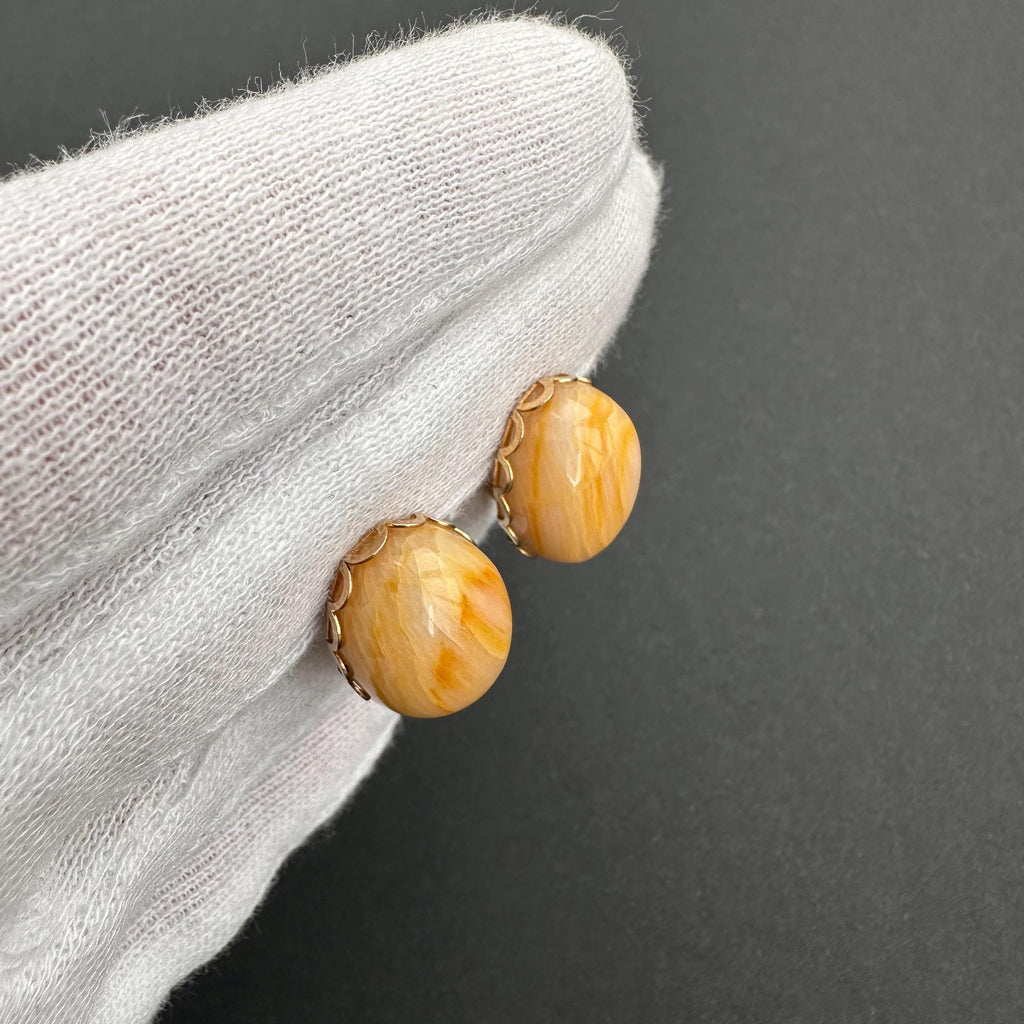 Vintage gold tone and yellow cabochon screw-back earrings