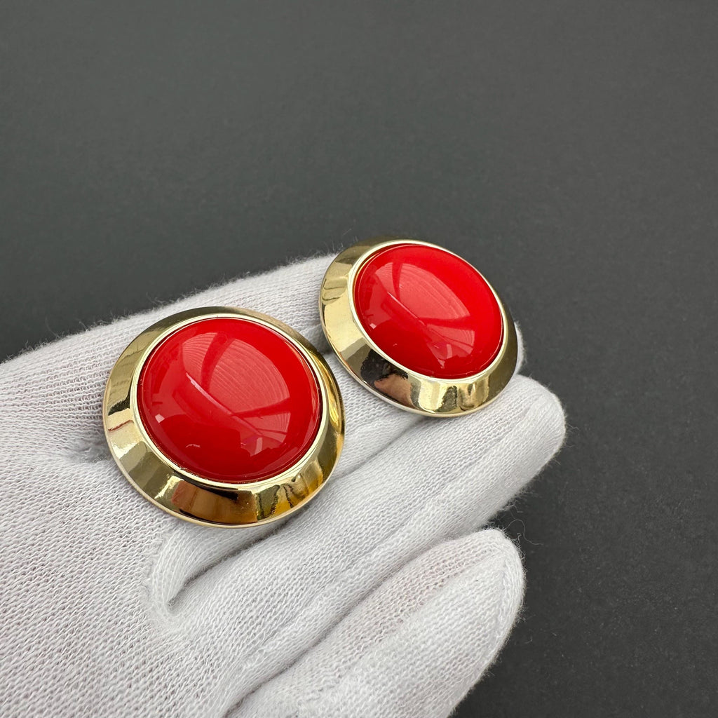 Vintage red & gold tone statement stud earrings