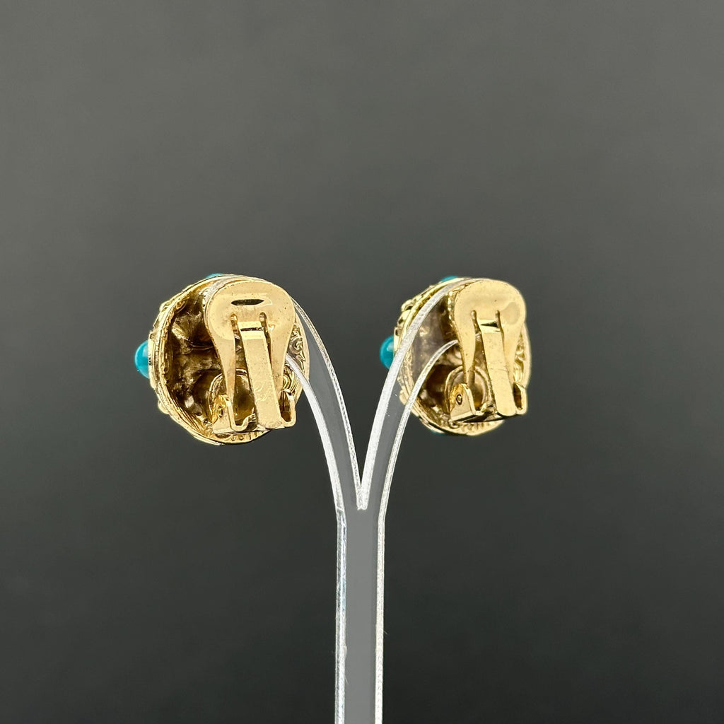 1928 Vintage Clip On Earrings: Emerald Green & Gold Tone
