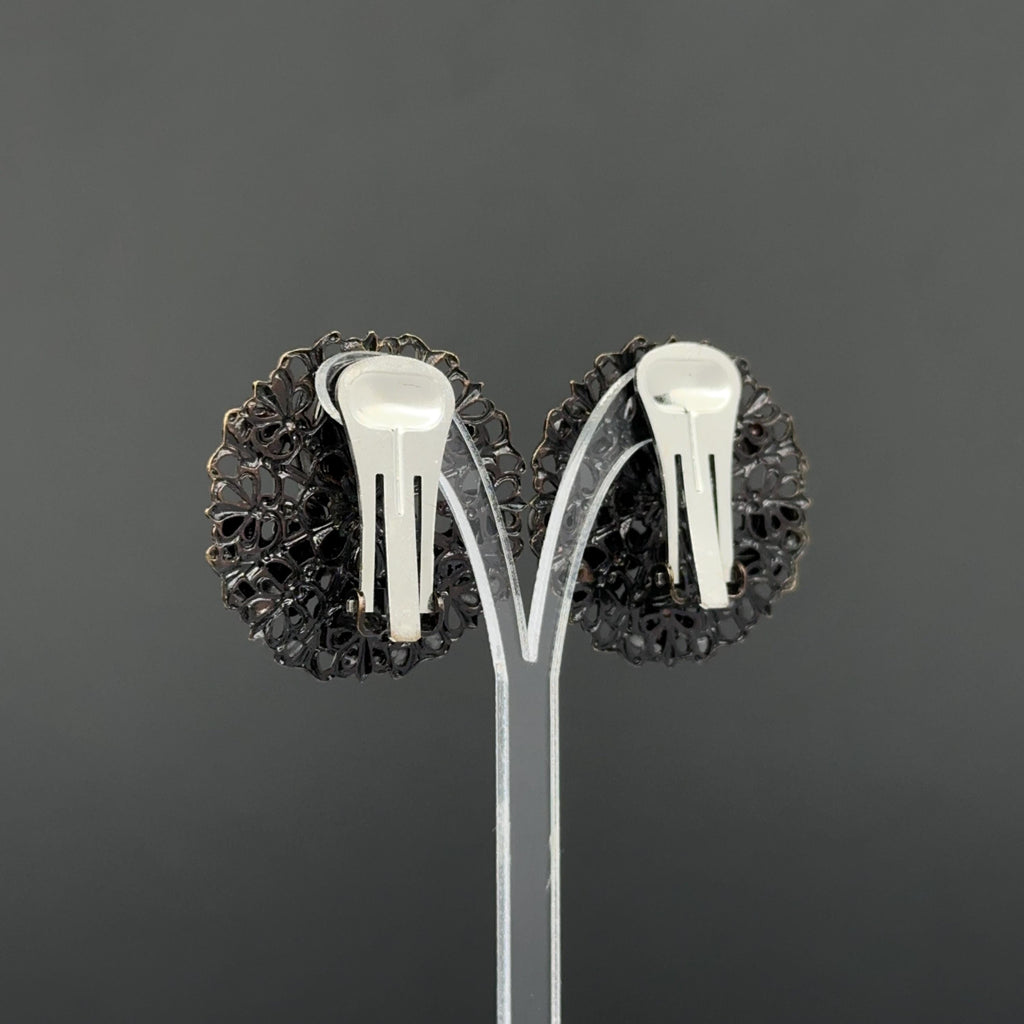 Vintage black filigree clip on earrings