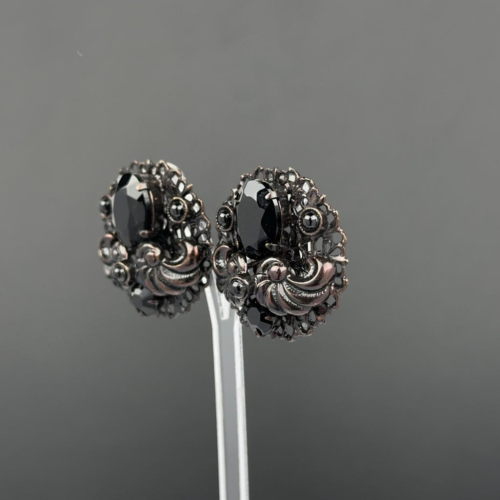 Vintage black filigree clip on earrings