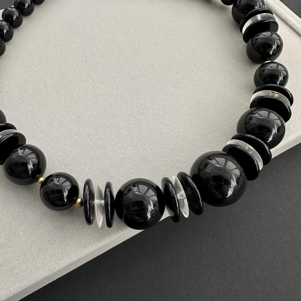 Vintage black plastic bead statement necklace