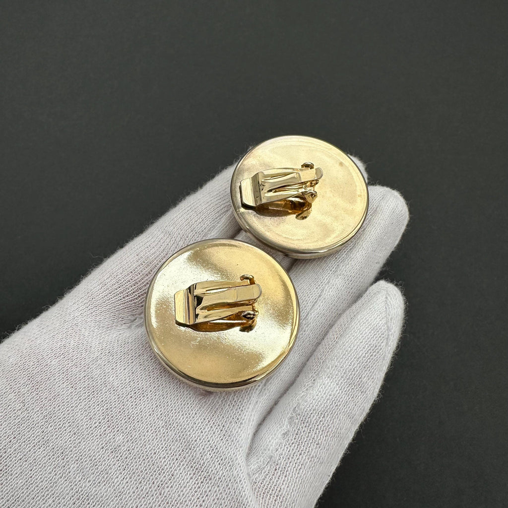Vintage gold tone and red tartan statement clip-on earrings
