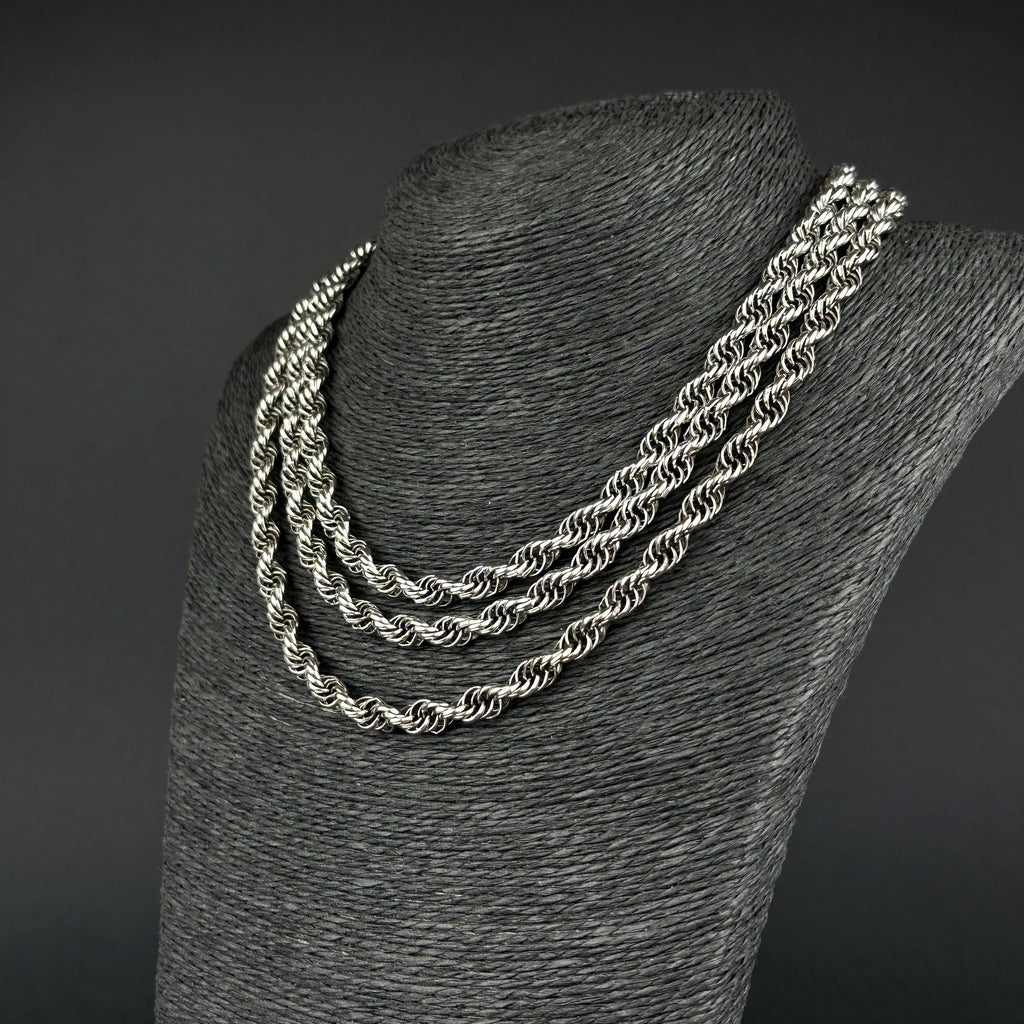 Vintage silver-tone long rope chain necklace
