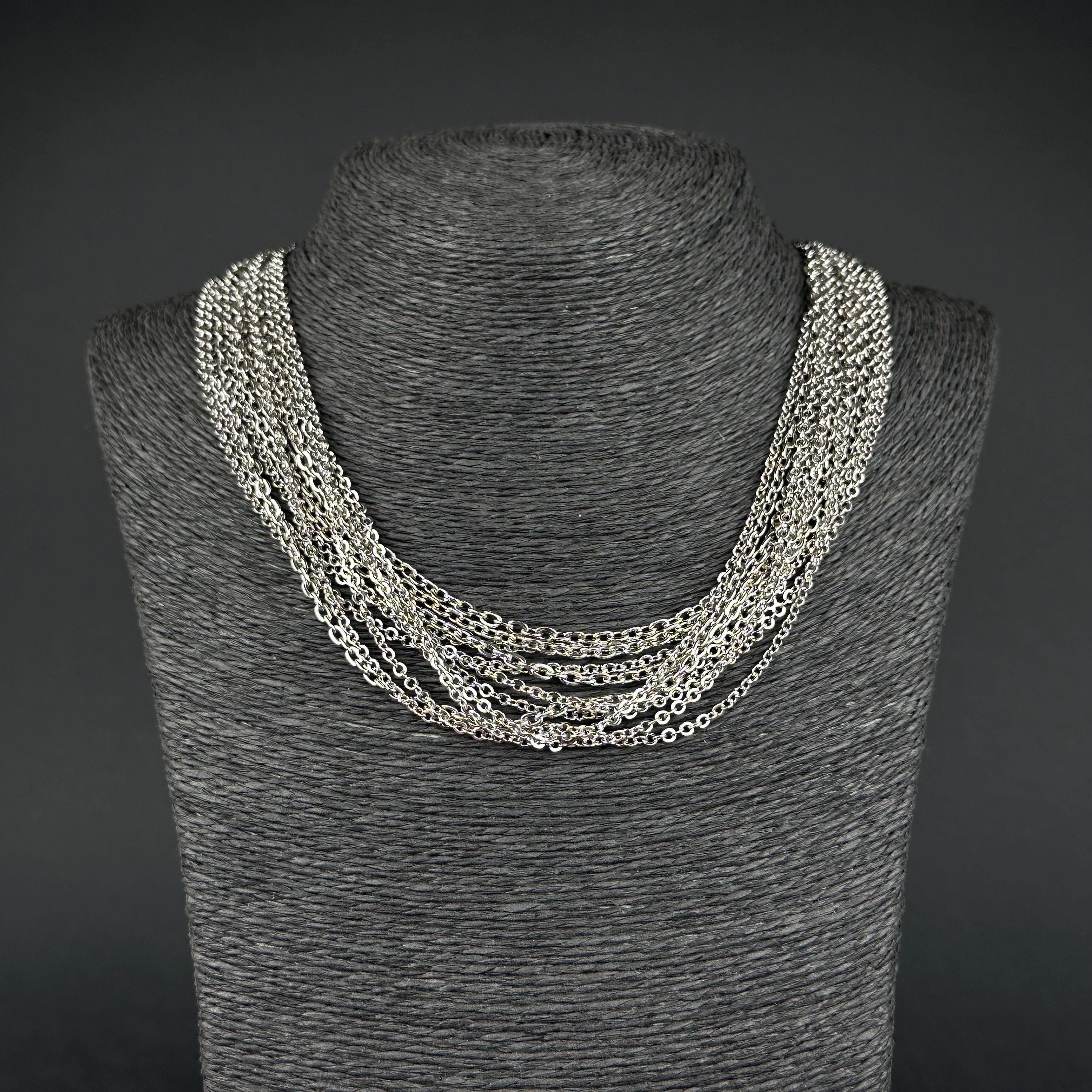 Vintage silver tone multi strand chain necklace