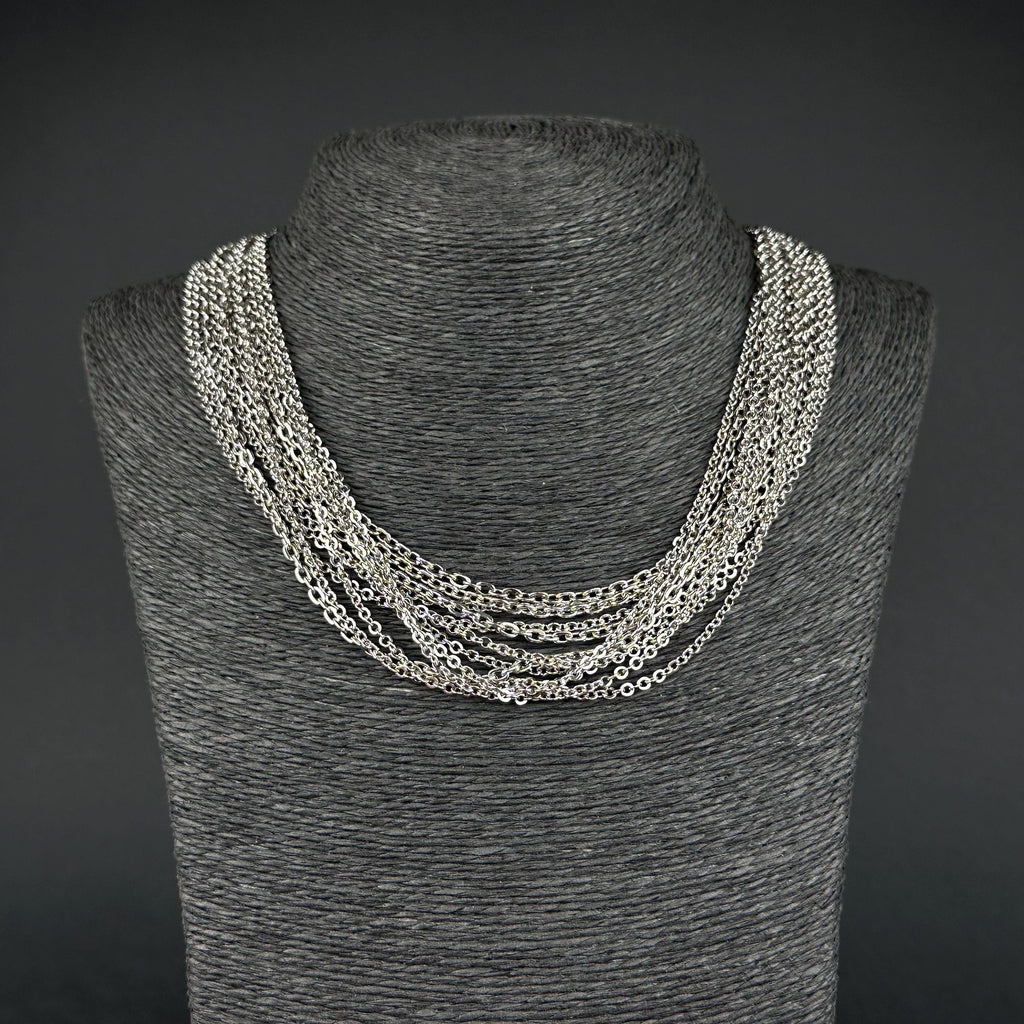 Vintage silver tone multi strand chain necklace