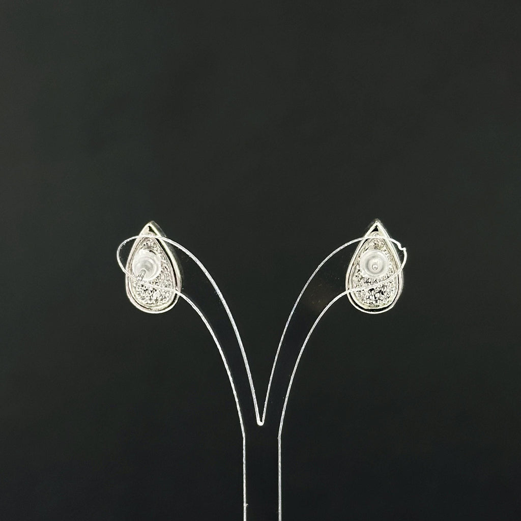Vintage silver tone and faux pearl teardrop studs earrings